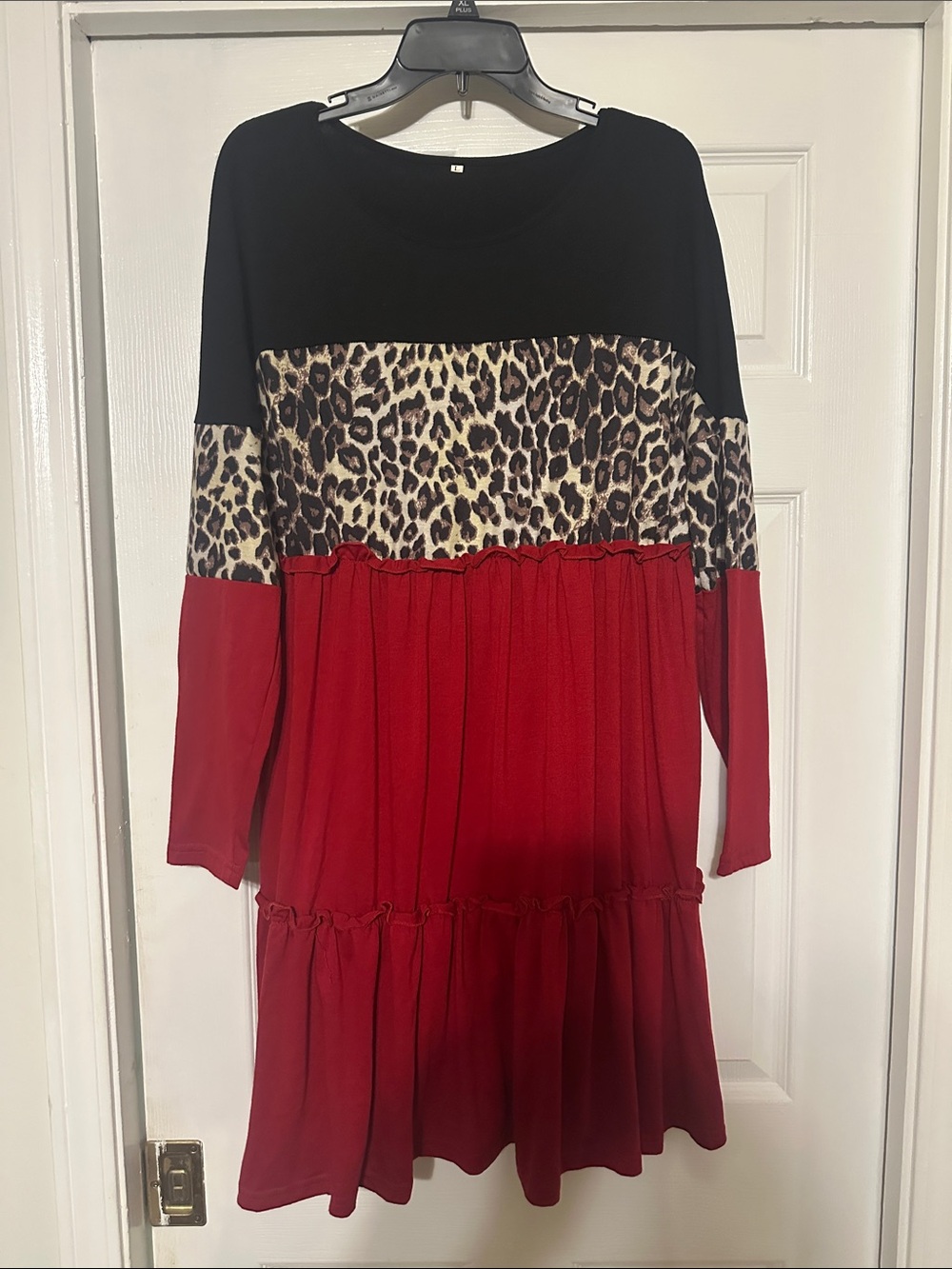 Girls' Black - Leopard - Red Tiered Dress